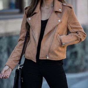 MISSION DISTRICT POCKETED FAUX SUEDE MOTO JACKET